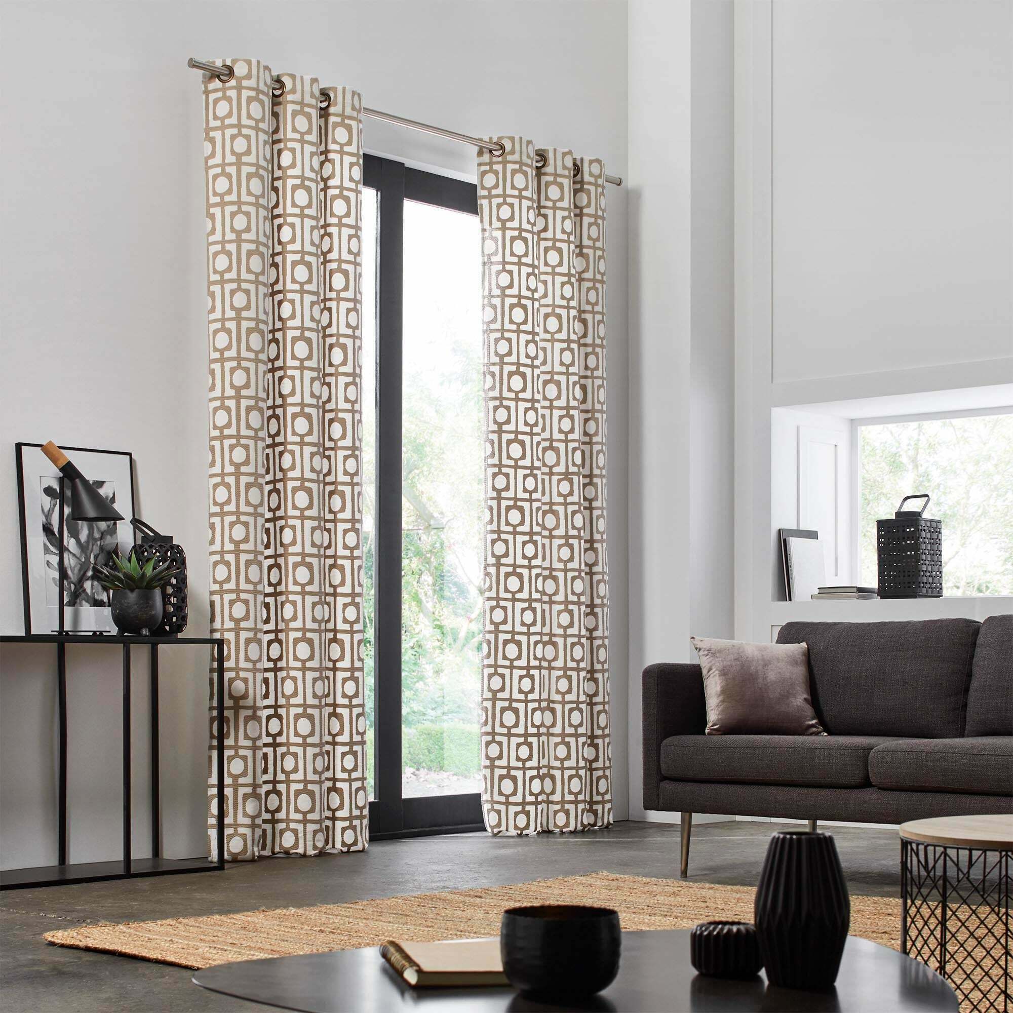 Rideau À Oeillets Abstract Naturel Et Beige - Madura — 212559.jpg