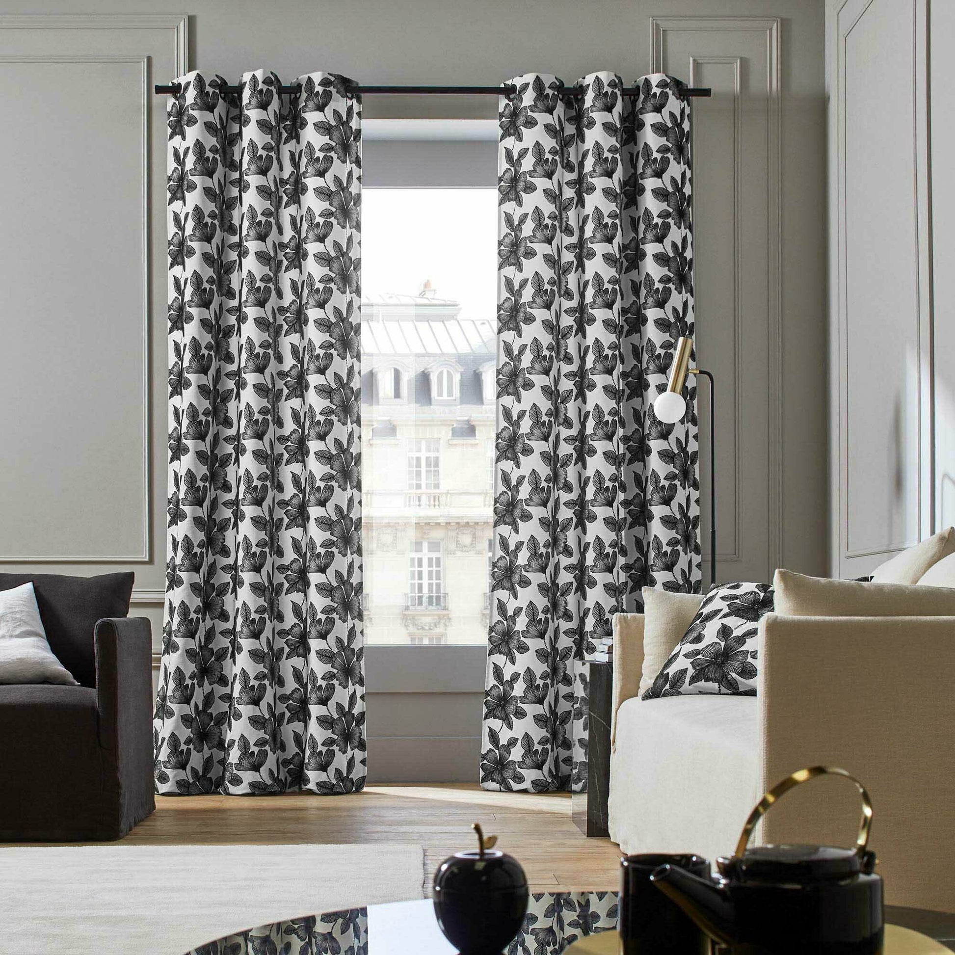 Rideau À Oeillets Noirs Ornella Blanc Et Noir - Madura — 212576.jpg