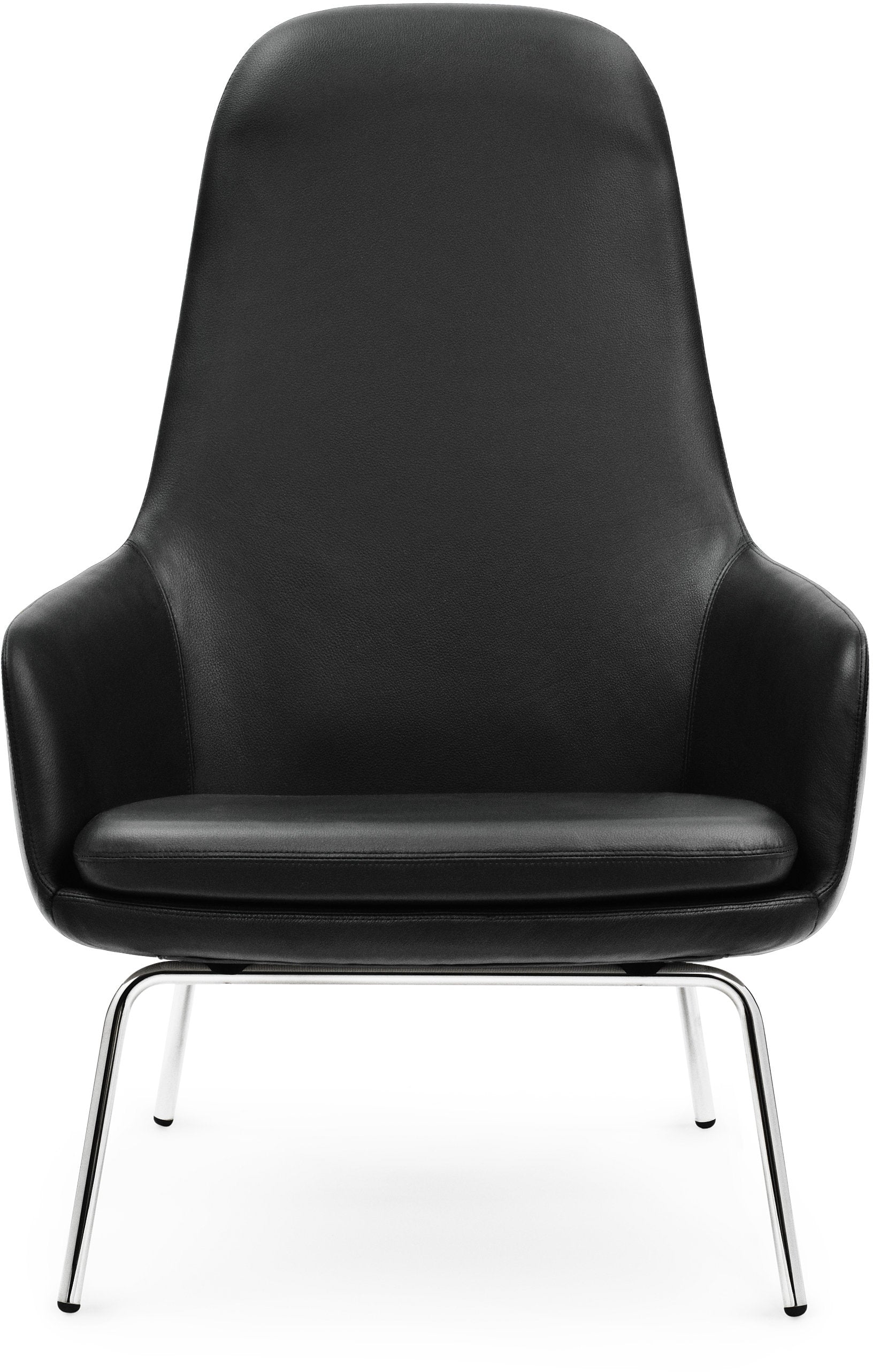 Sillón alto con patas cromadas y asiento en cuero negro Era - Normann Copenhagen