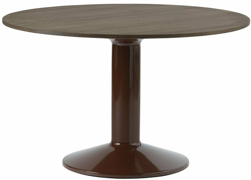 table-a-manger-ronde-en-chene-massif-fonce-et-pietement-rouge-120-cm-midst-muuto-1