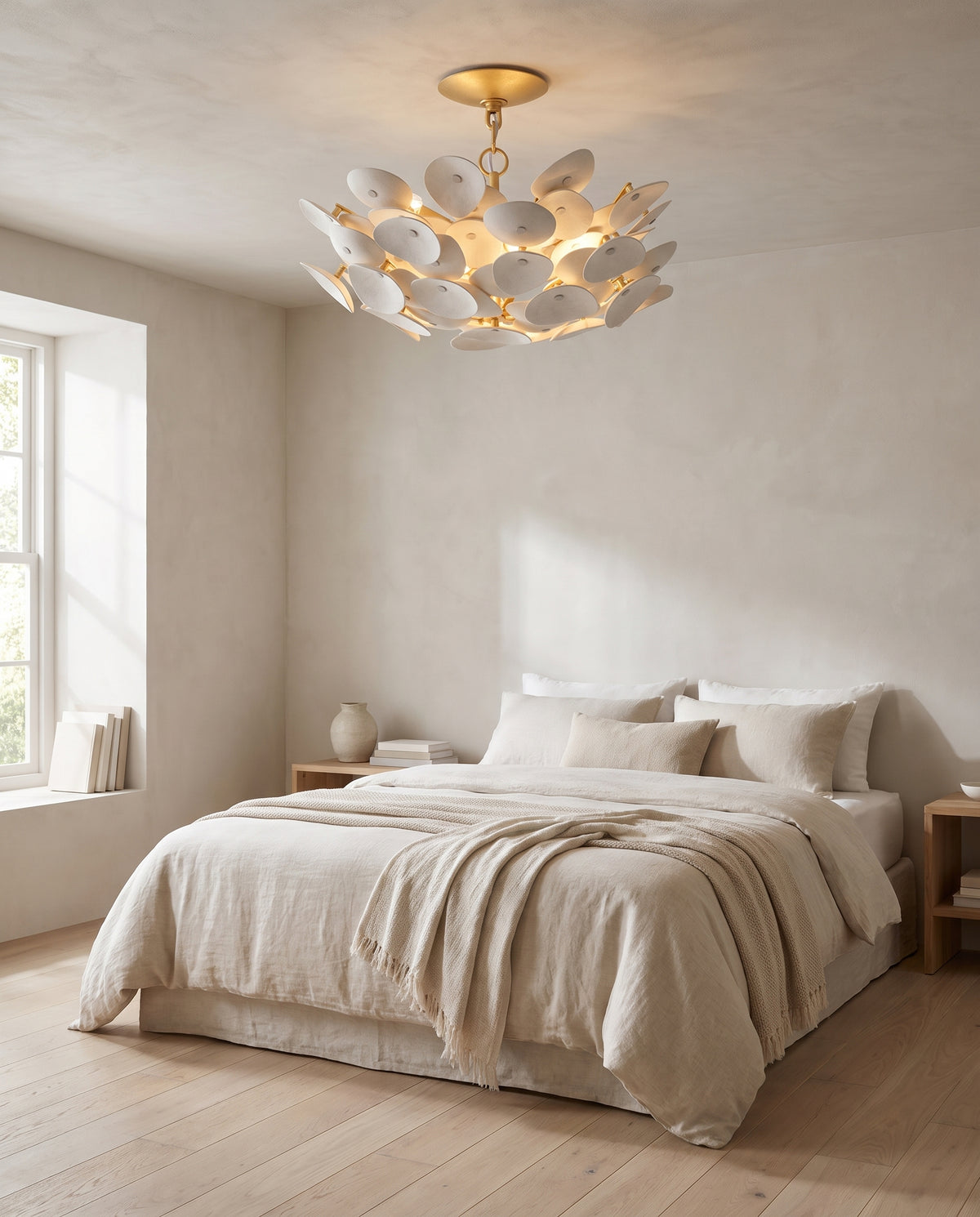 Plafonnier semi-encastré en fer feuille d'or ancienne 51x36cm Aimi - Corbett Lighting en situation