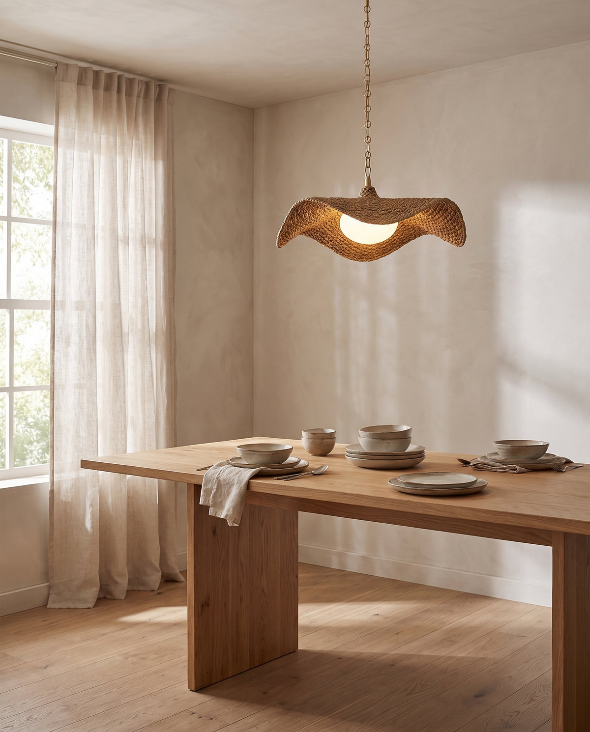 Suspension en textile feuille d'or ancienne 105x44cm Levene - Corbett Lighting en situation