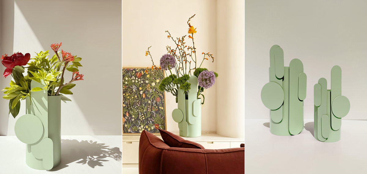 Vase sculptural en métal et verre vert céladon 20cm Toty - Mademoiselle Jo — vue 2