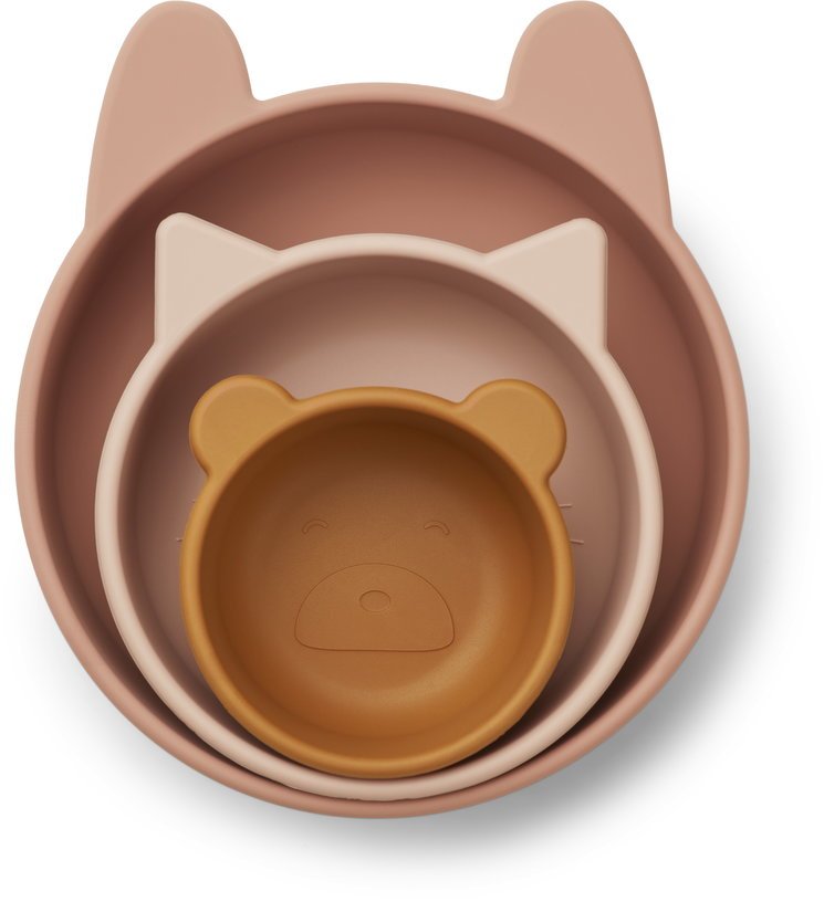 3 assiettes pour enfant en silicone rose multi mix Eddie - Liewood - The Cool Republic