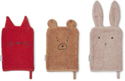 3 Gants de toilette rouge et marron Sylvester - Liewood - The Cool Republic