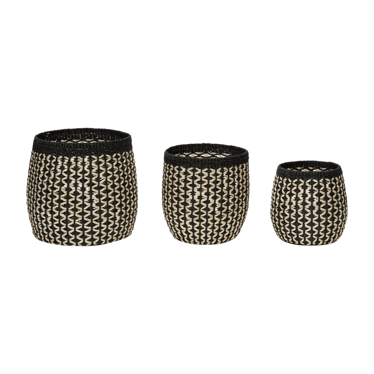3 Paniers en acaba avec motif noir et naturel - Hübsch - The Cool Republic