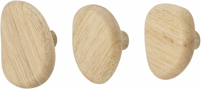 3 patères organiques en bois d'hévéa Conor Knag - Bloomingville