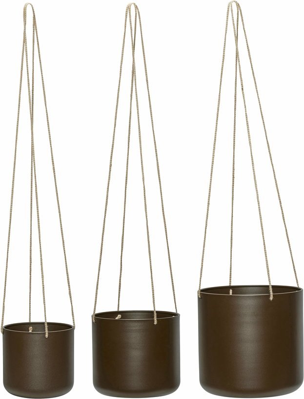3 Pots suspendus ronds en coton marron Bloom - Hübsch - The Cool Republic