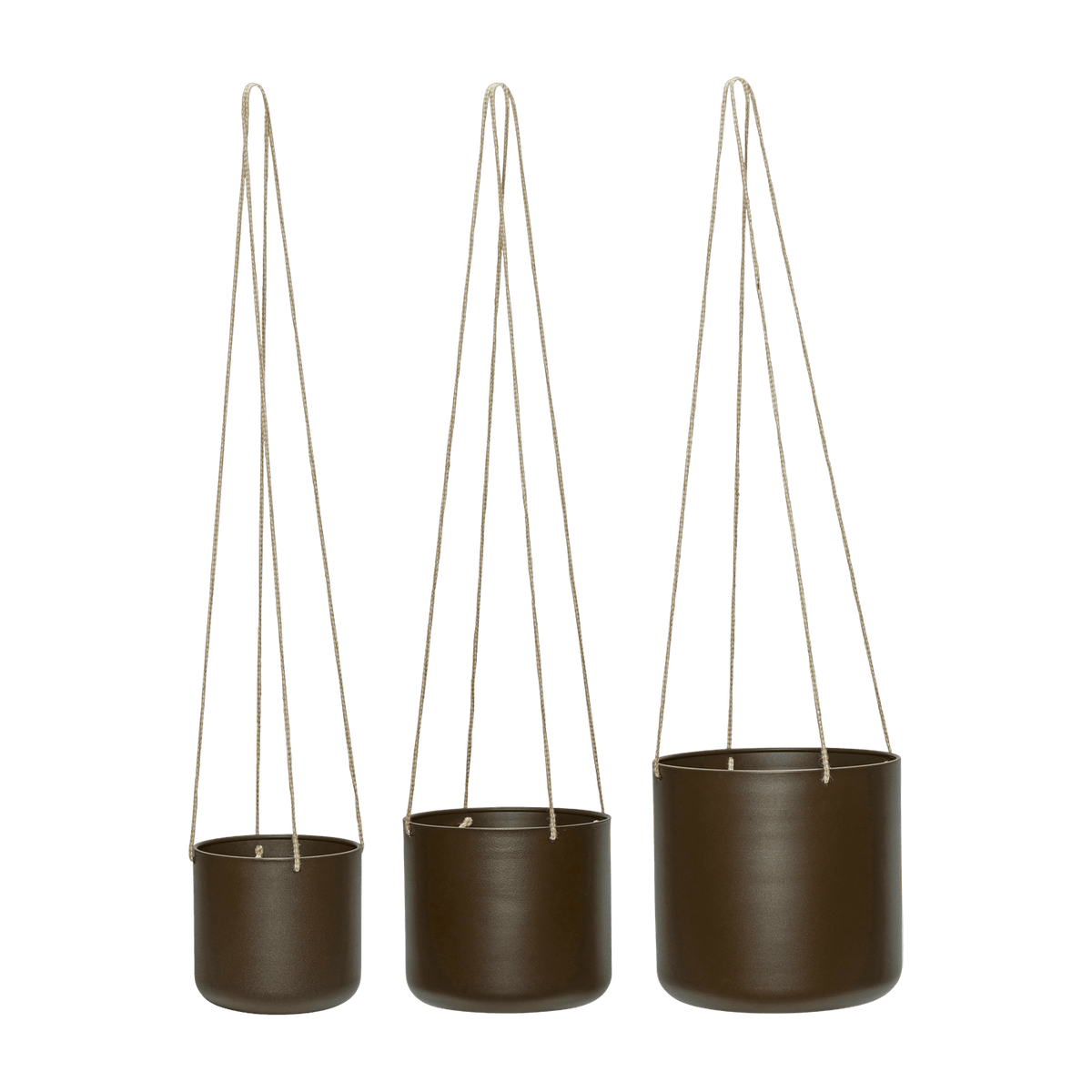 3 Pots suspendus ronds en coton marron Bloom - Hübsch - The Cool Republic