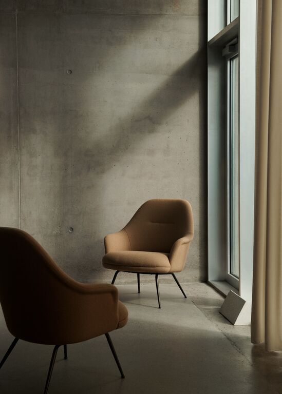 Fauteuil en tissu gris Re-Wool 0218 et acier noir Rely HW140 - &tradition