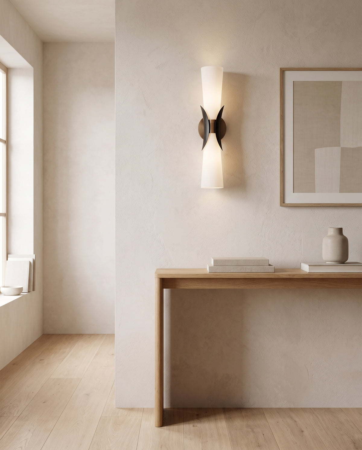 Applique murale en aluminium laiton patiné 13x53cm Muncie - Troy Lighting en situation