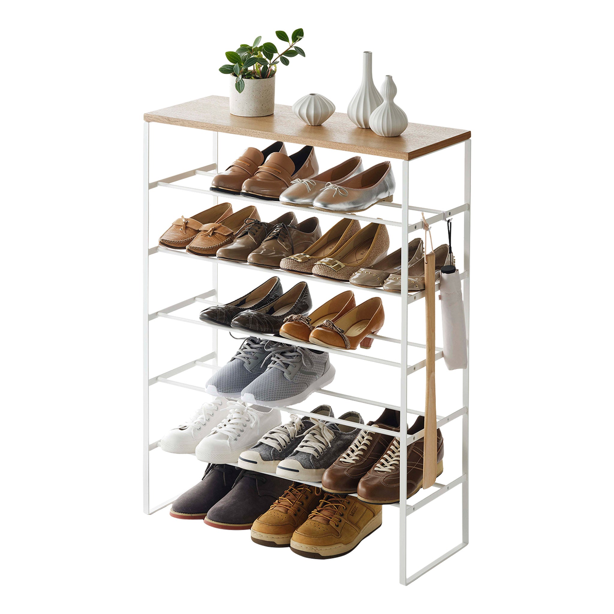 Rangement pour chaussures en bois et métal blanc Tower - Yamazaki