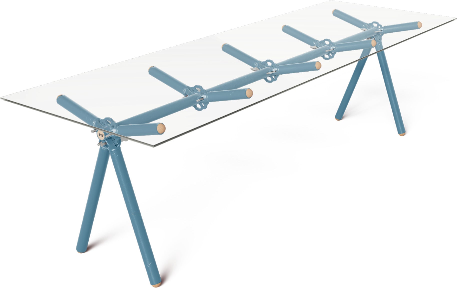 Table à manger en verre et structure en échafaudage bleu 250cm Clavex - Maximum — 351847.jpg