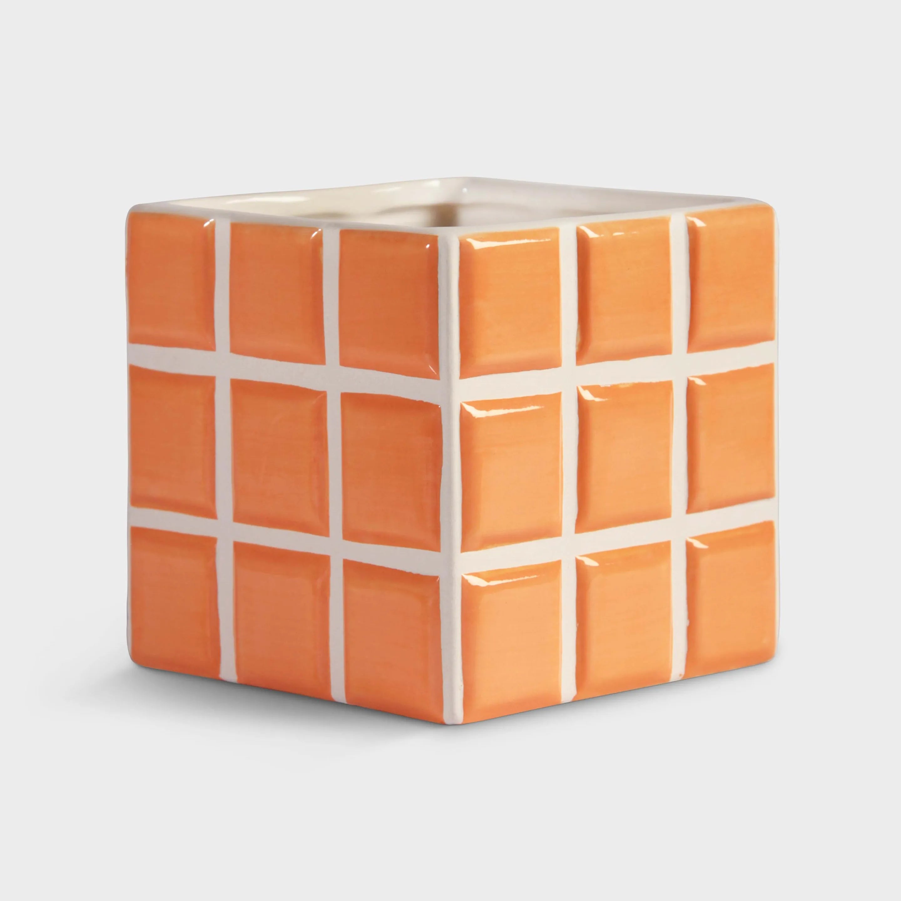 Pot damier en dolomite pêche 10,5x10,5x10cm - &Klevering
