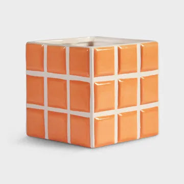Pot damier en dolomite pêche 10,5x10,5x10cm - &Klevering