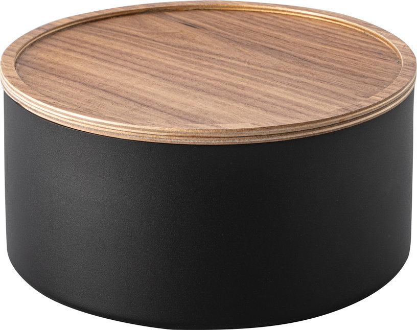 boite-de-rangement-avec-couvercle-ronde-bois-et-acier-noir-22x11cm-yamazaki-1