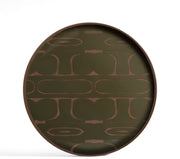 Plateau rond en verre sérigraphié vert mousse et placage teck marron 30x3cm - Ethnicraft Accessories — 358549.jpg