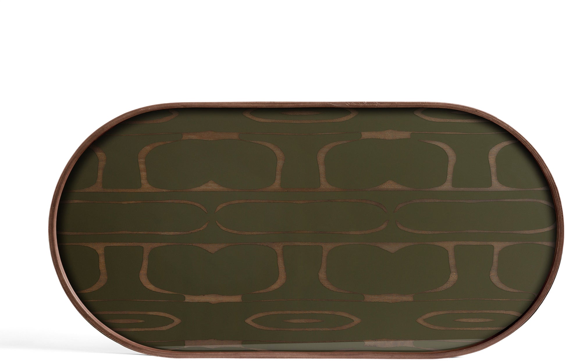 Plateau ovale en verre sérigraphié vert et marron 71x36cm Second nature - ethnicraft accessories — 358656.jpg