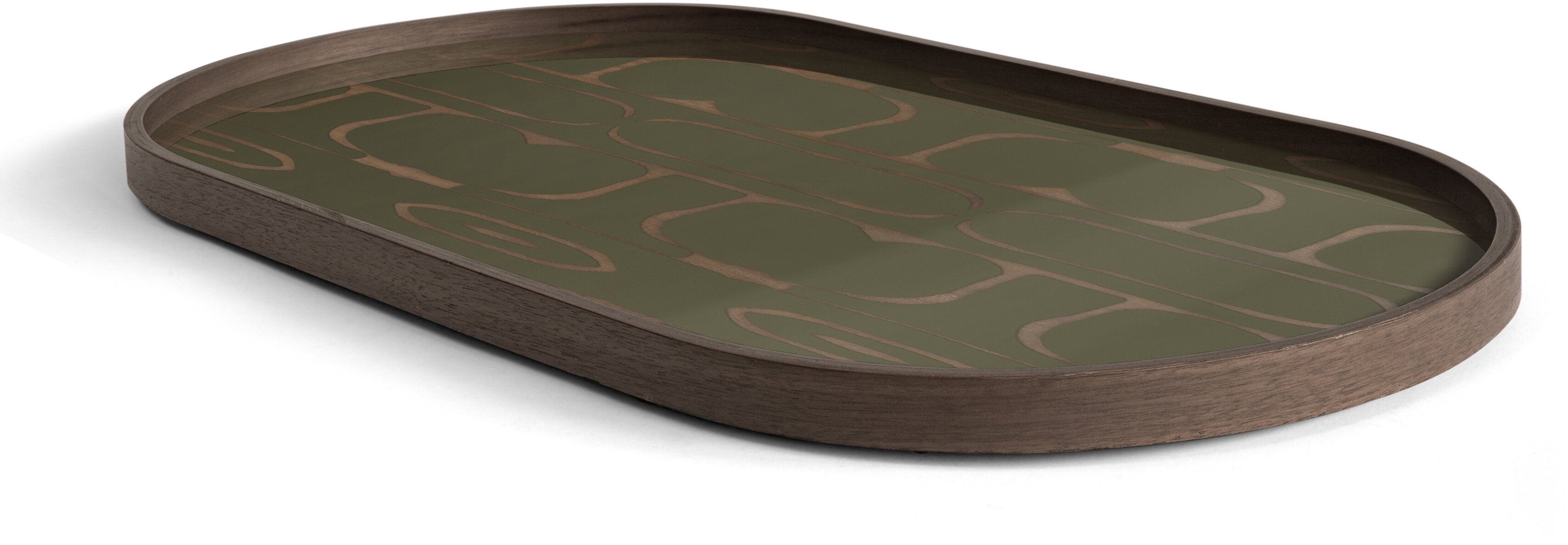 Plateau ovale en verre sérigraphié vert et marron 71x36cm Second nature - ethnicraft accessories — 358657.jpg