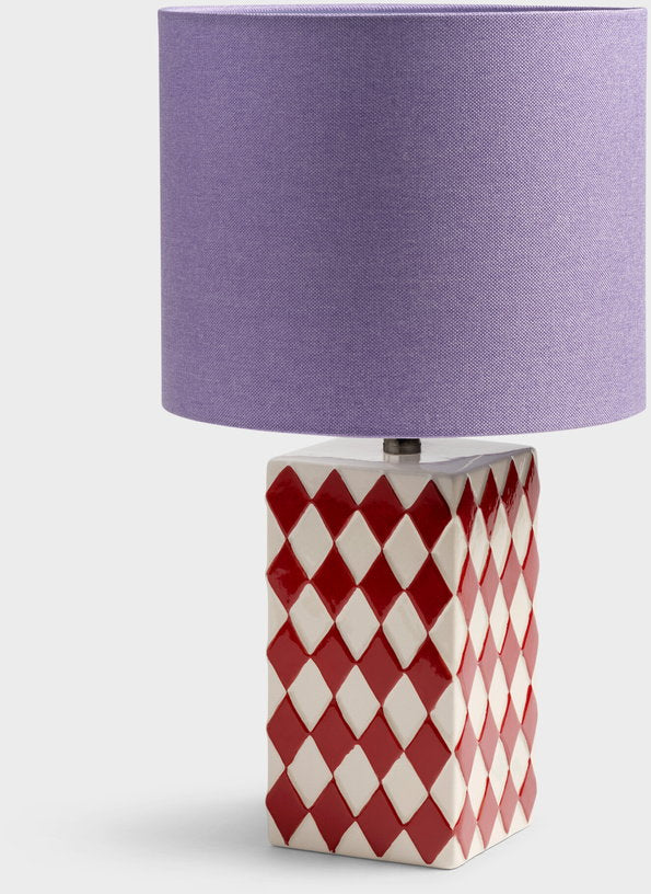 lampe-de-table-en-gres-damier-rouge-et-abat-jour-violet-24x43cm-grid-klevering-1