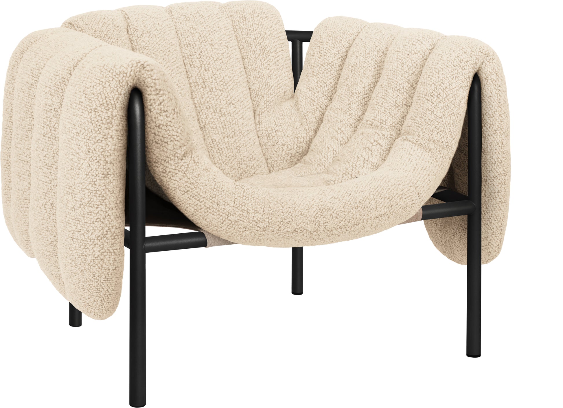 Fauteuil lounge en laine beige et acier noir Puffy - Hem — 372965.jpg