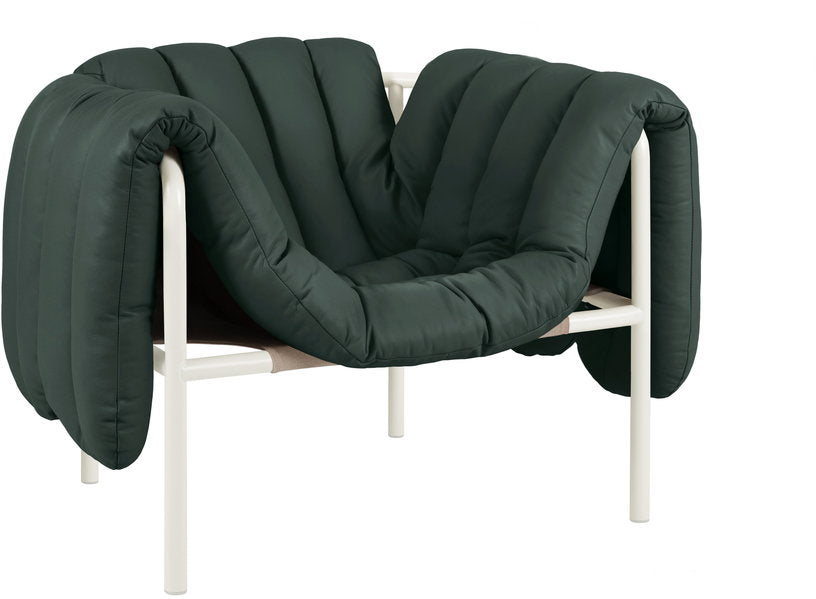 fauteuil-lounge-en-cuir-vert-fonce-et-acier-creme-puffy-hem-1
