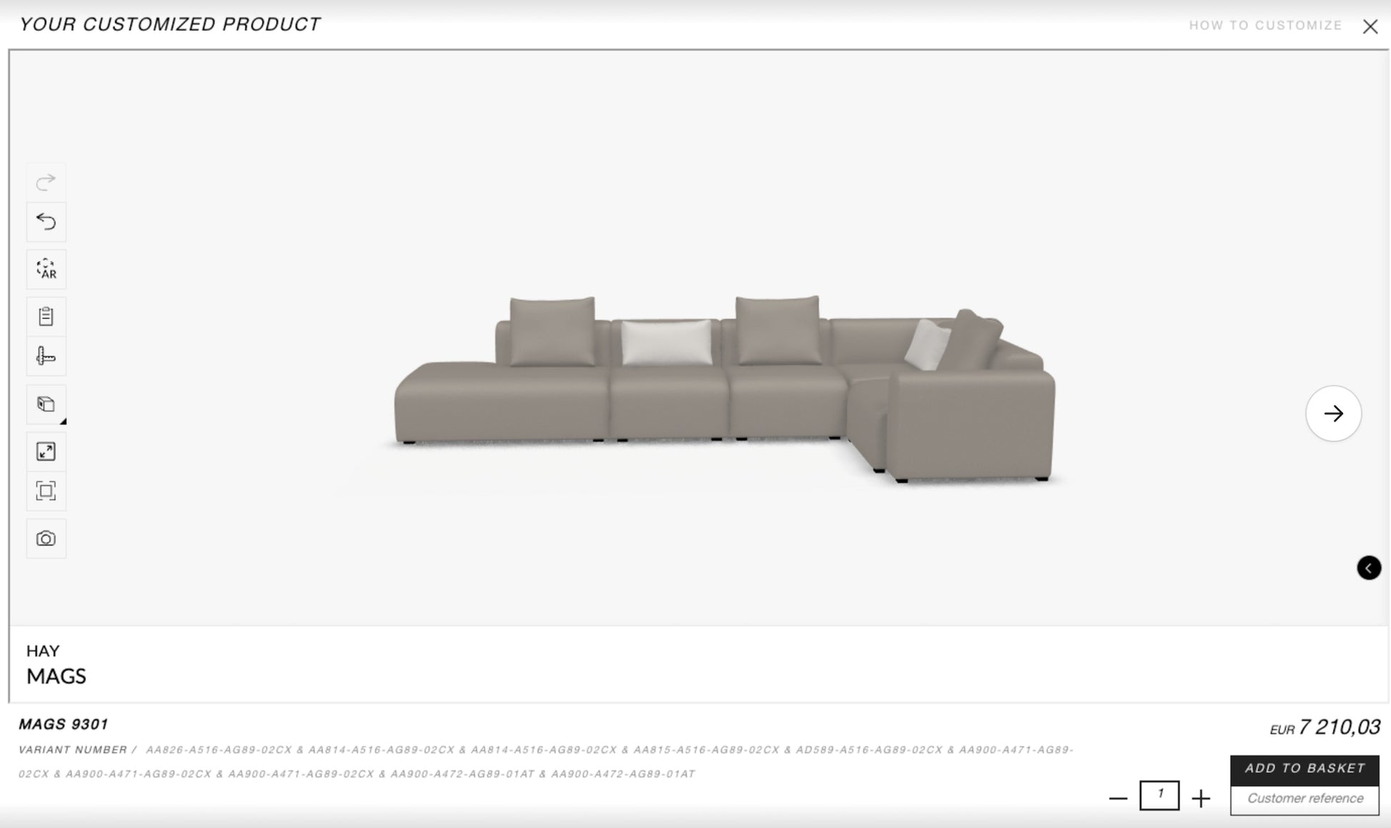 Canapé W 374.5 cm / H 67 cm / D 207 cm Metaphor 003 - Hay — 391164.jpg