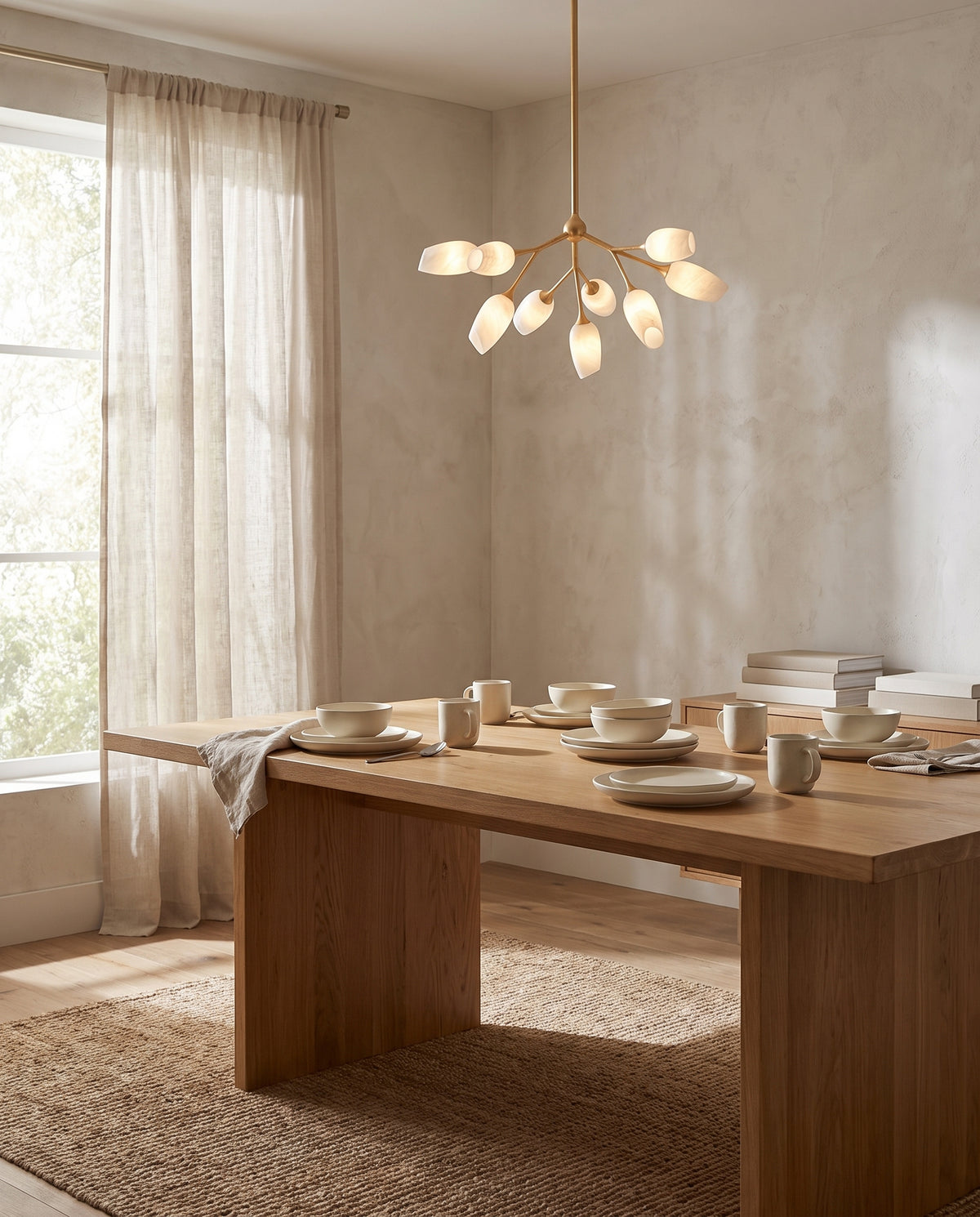 Suspension en fer feuille d'or ancienne 86x39cm Aldean - Troy Lighting en situation