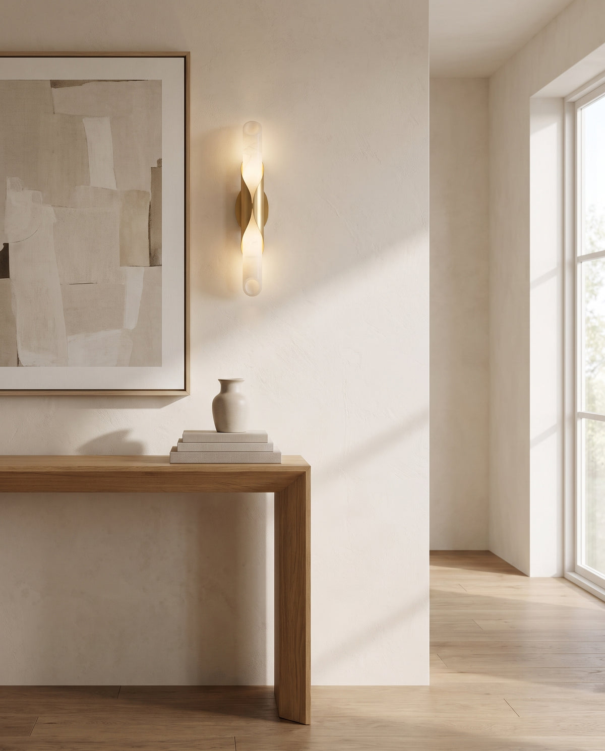 Applique murale en acier laiton poli ancien 12x73cm Camilla - Corbett Lighting en situation