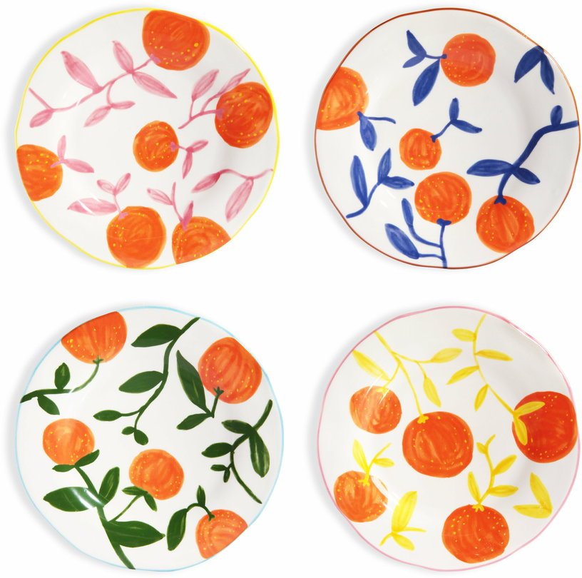 4 assiettes à motifs orange 22 cm Orange Twig - &Klevering - The Cool Republic
