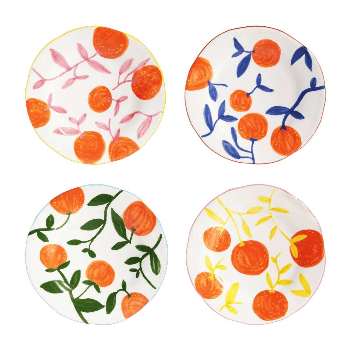4 assiettes à motifs orange 22 cm Orange Twig - &Klevering - The Cool Republic