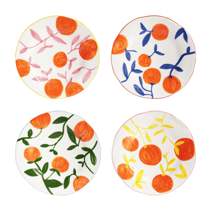 4 plates with orange pattern 22 cm Orange Twig - &Klevering - The Cool Republic