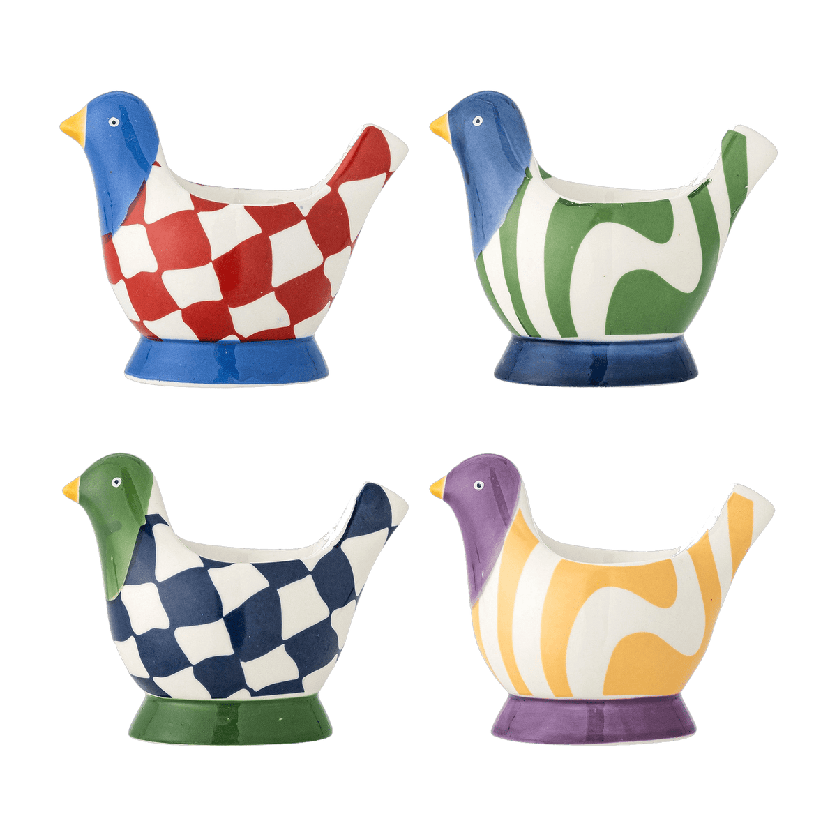 4 Coquetiers en grès multicolore 8 x 8 cm Birdy - Bloomingville - The Cool Republic