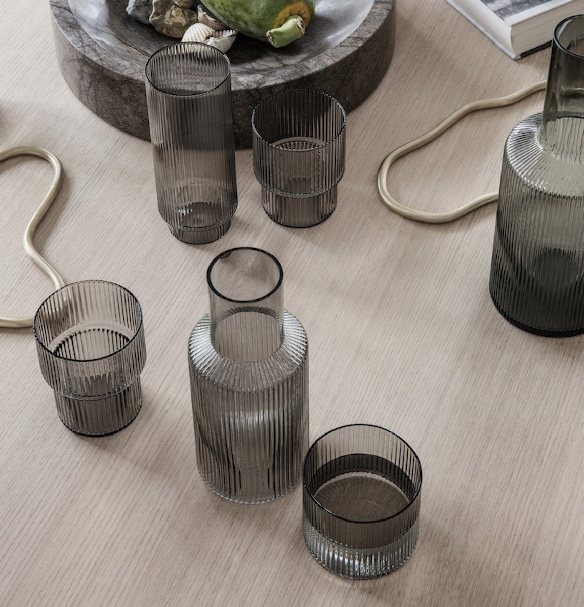 4 Verres à eau gris fumé 20cl Ripple - Ferm Living - The Cool Republic