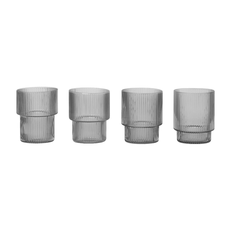 4 Verres à eau gris fumé 20cl Ripple - Ferm Living - The Cool Republic