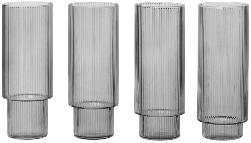 4 Verres à eau long drink Ripple gris fumé - Ferm Living - The Cool Republic