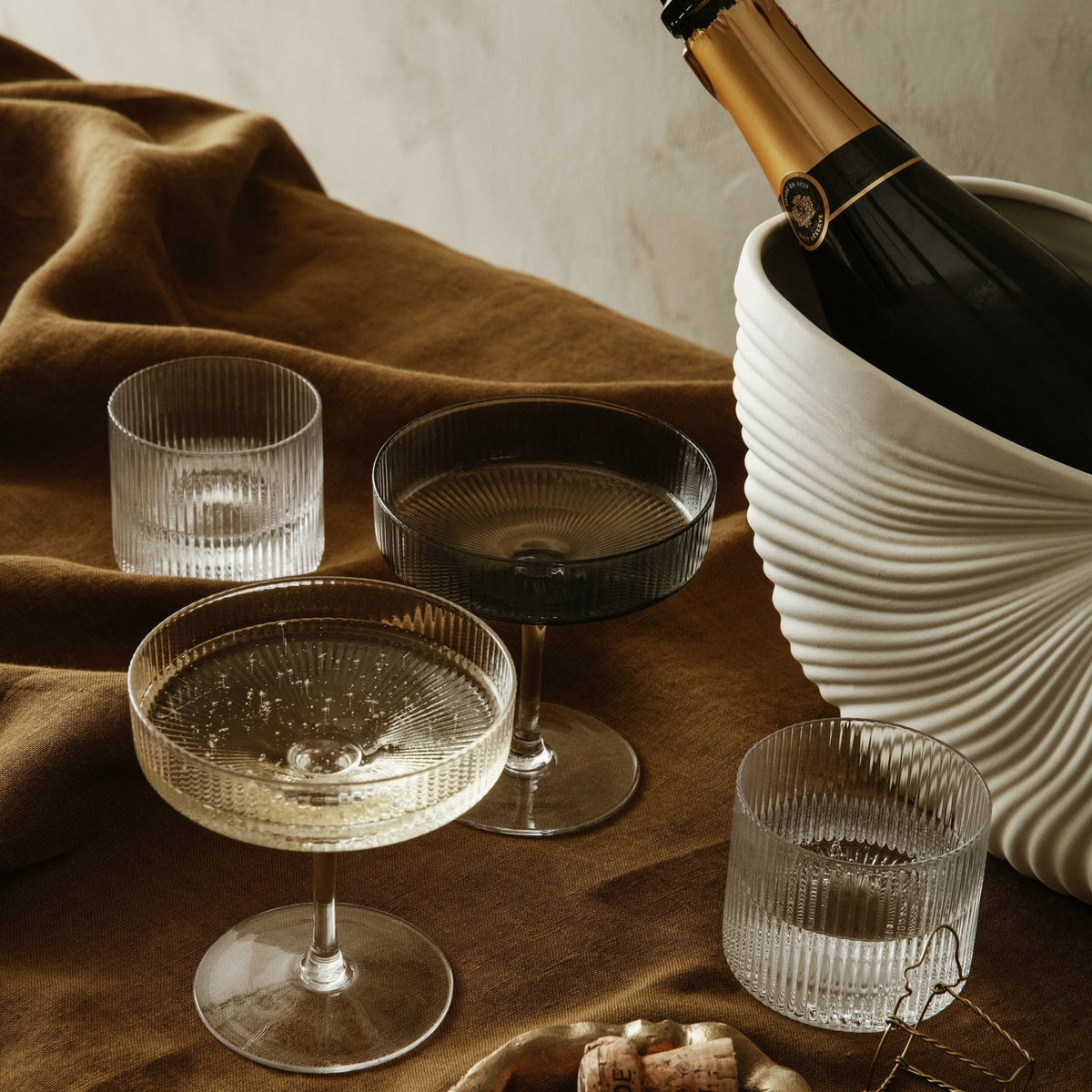 4 verres transparents Ripple Low - Ferm Living - The Cool Republic