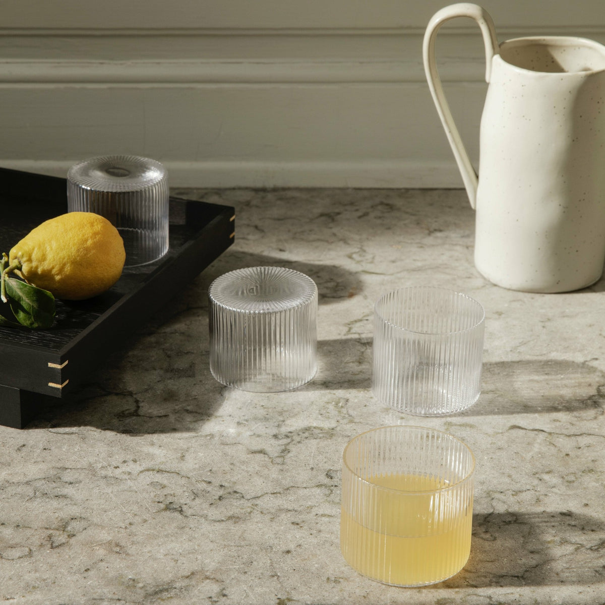4 verres transparents Ripple Low - Ferm Living - The Cool Republic