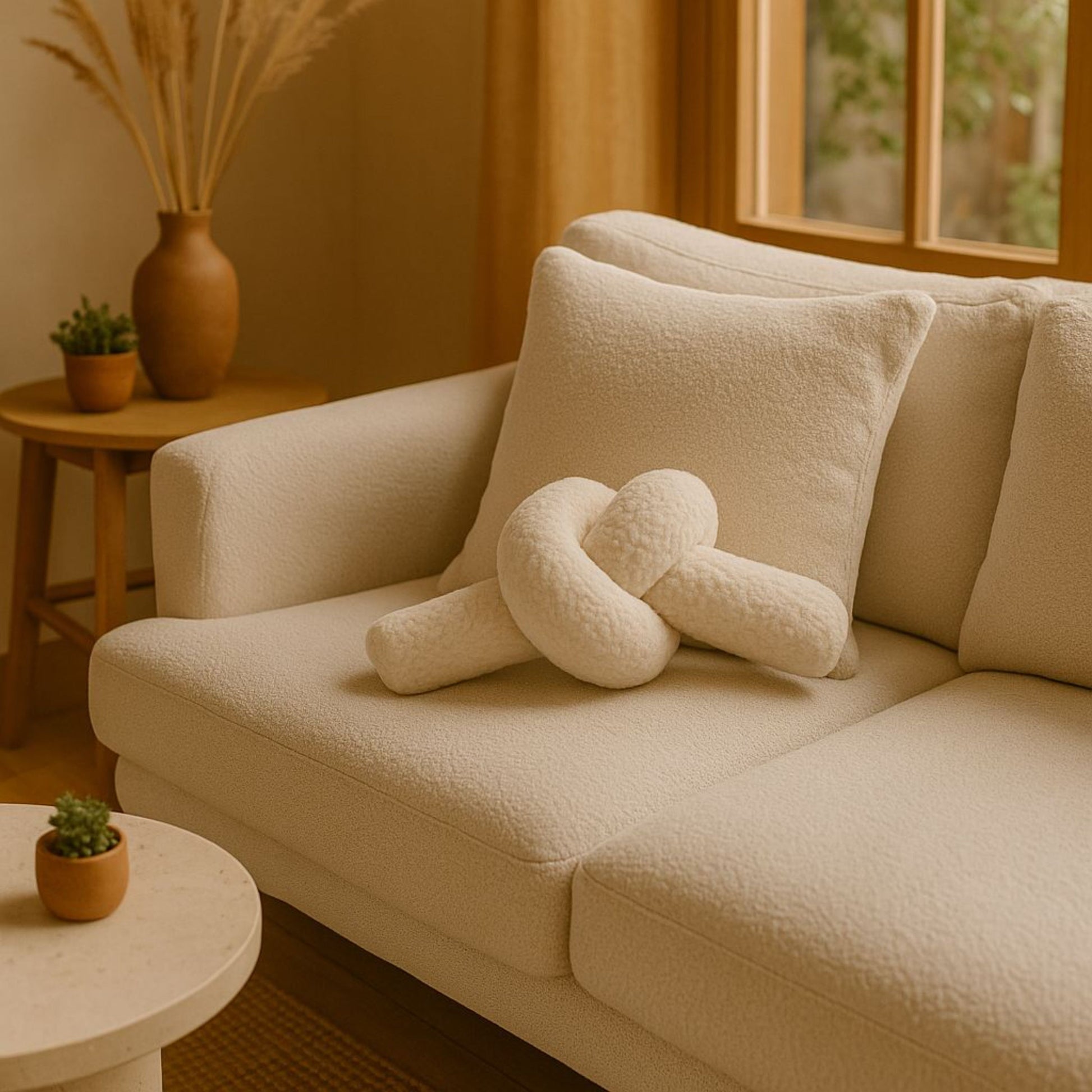 Coussin noeud en tissu bouclé beige clair 44x22x18cm Ask dugum - Home Design — 401743.jpg