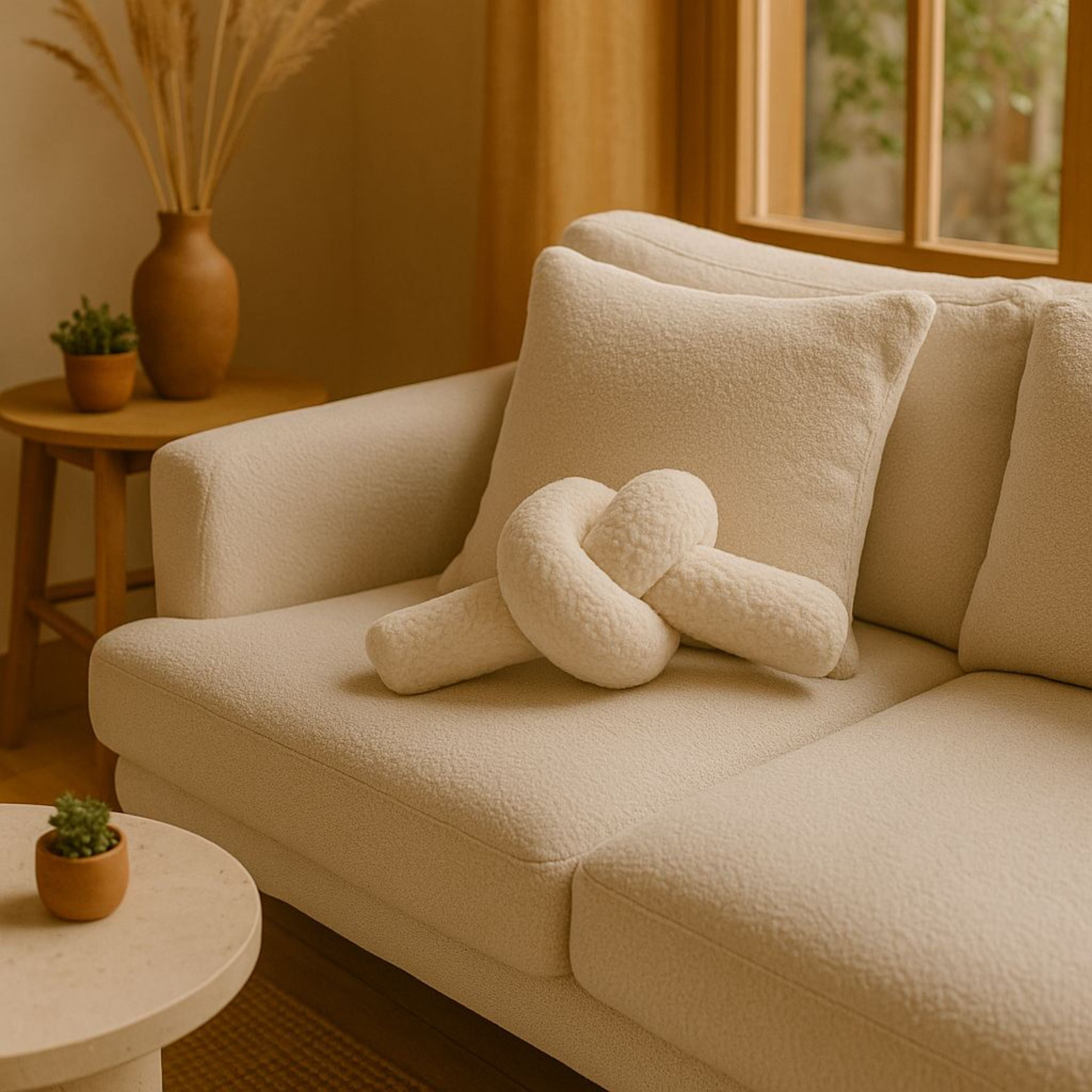 Coussin noeud en tissu bouclé beige clair 44x22x18cm Ask dugum - Home Design — 401743.jpg