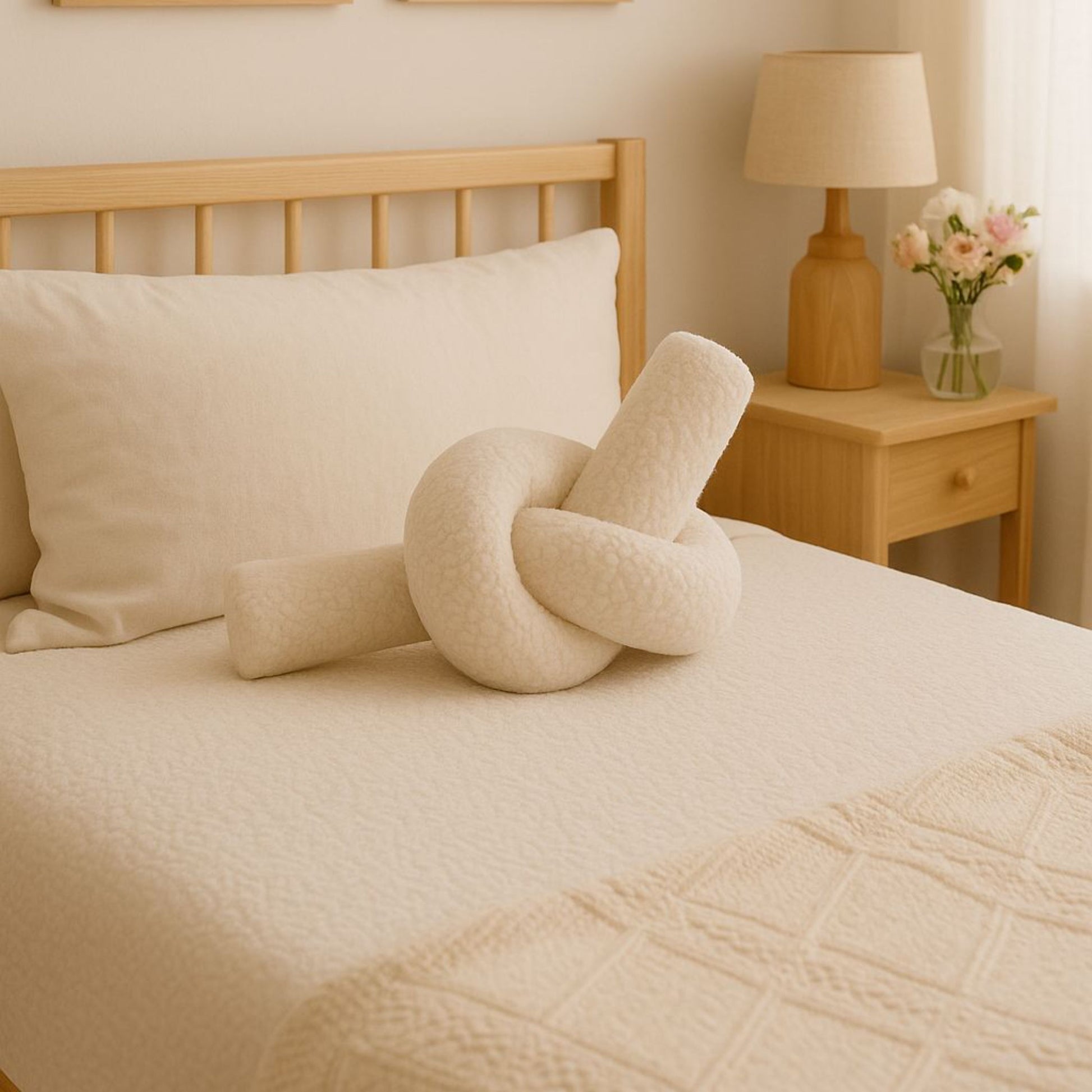 Coussin noeud en tissu bouclé beige clair 44x22x18cm Ask dugum - Home Design — 401744.jpg