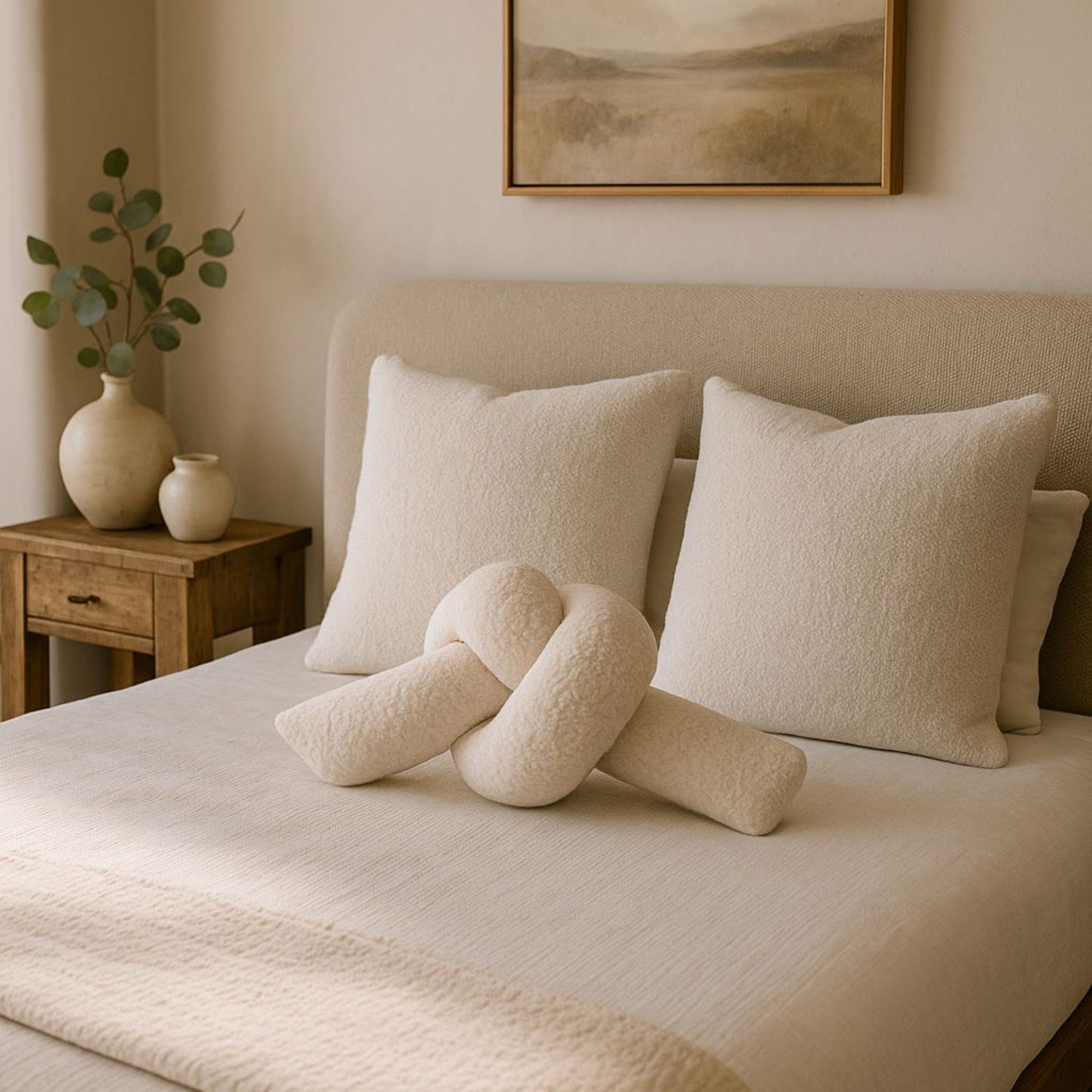 Coussin noeud en tissu bouclé beige clair 44x22x18cm Ask dugum - Home Design — 401745.jpg