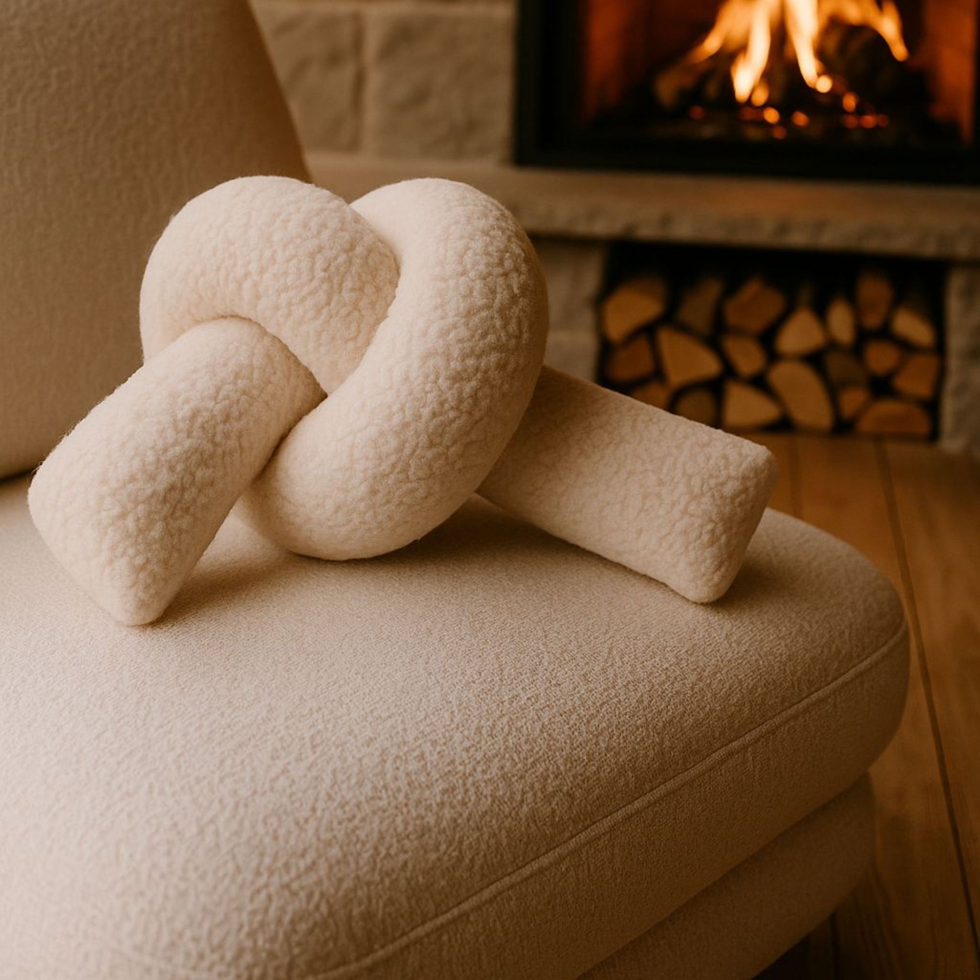 Coussin noeud en tissu bouclé beige clair 44x22x18cm Ask dugum - Home Design — 401746.jpg