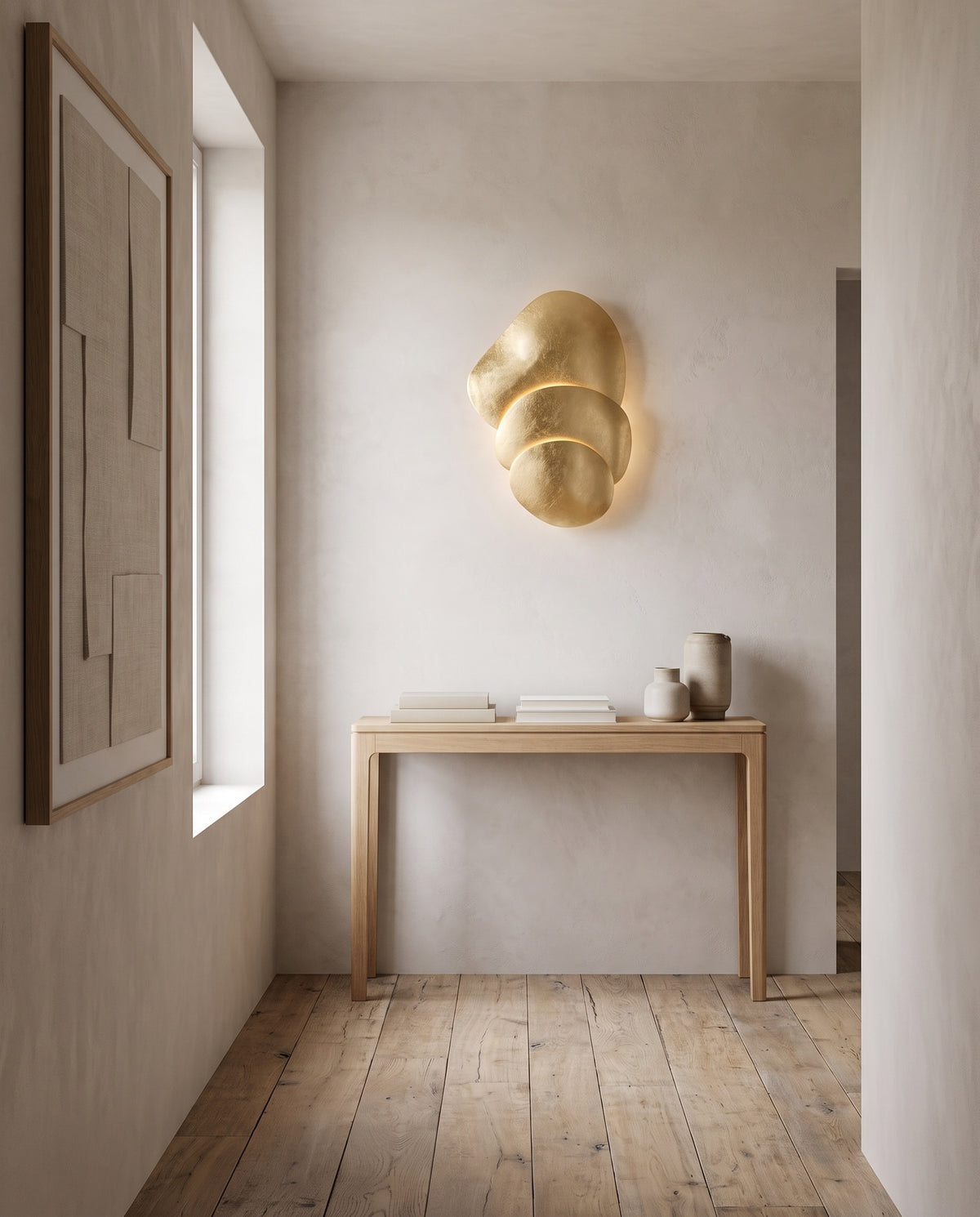 Applique murale en fer feuille d'or ancienne 41x57cm Akemi - Corbett Lighting en situation