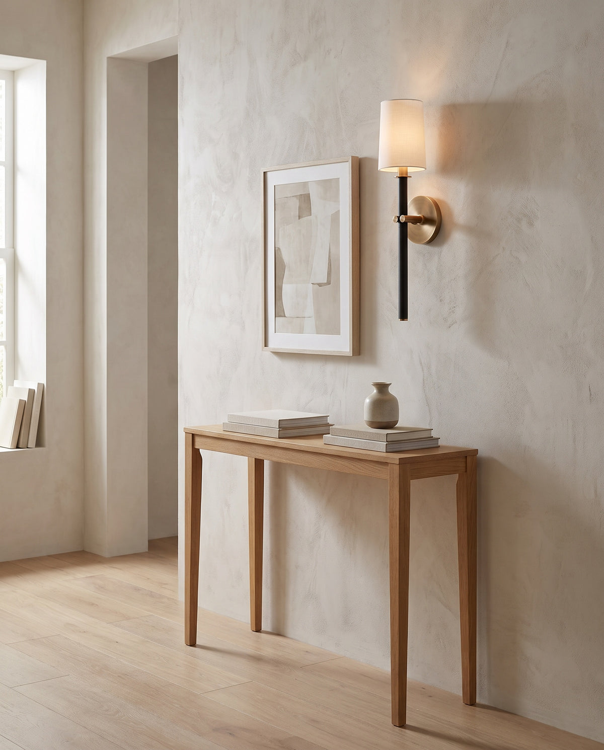 Applique murale en acier laiton patiné 12x49cm Belvedere - Troy Lighting en situation