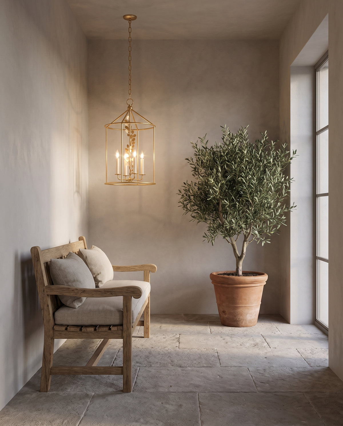 Lanterne en acier feuille d'or ancienne 39x66cm Adrienne - Troy Lighting en situation