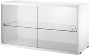 Pedestal blanco con 2 puertas correderas de cristal - String