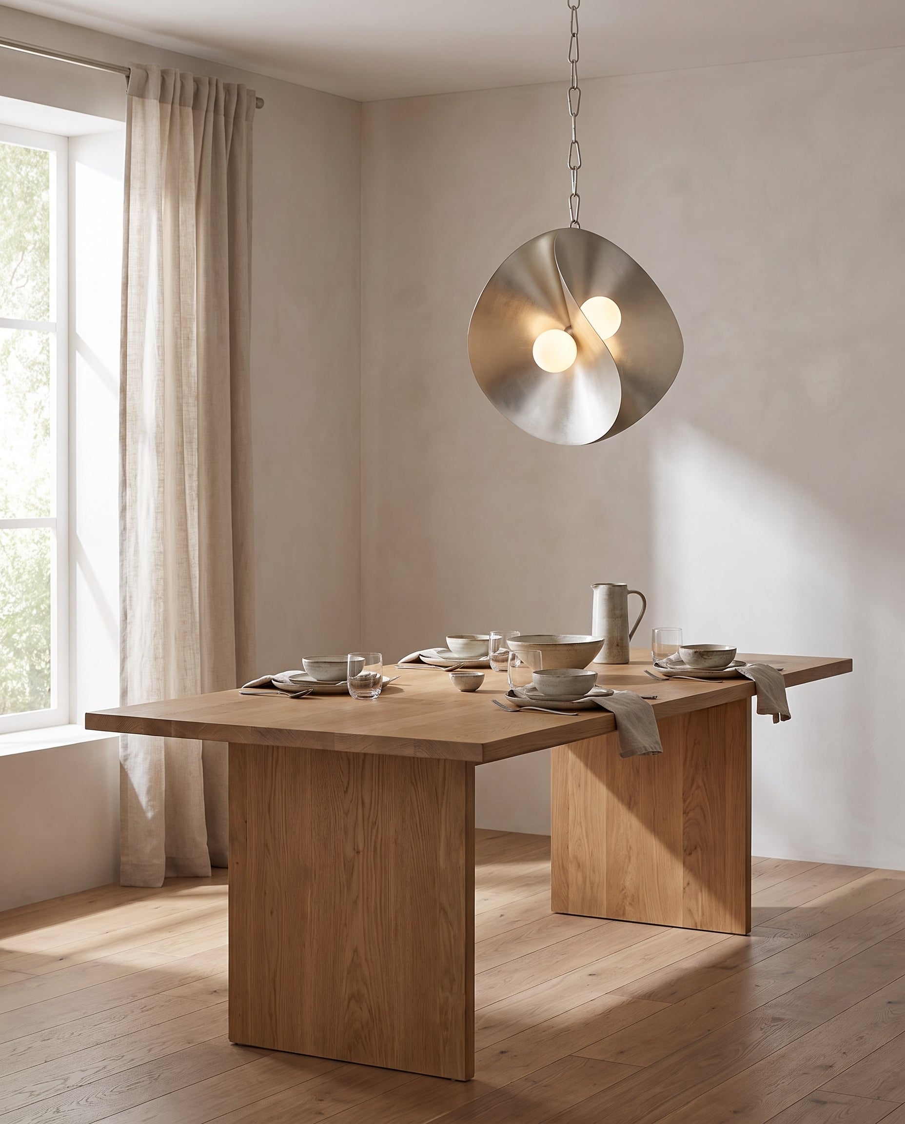 Suspension en acier feuille d'argent chaude 46x48cm Peony - Corbett Lighting en situation