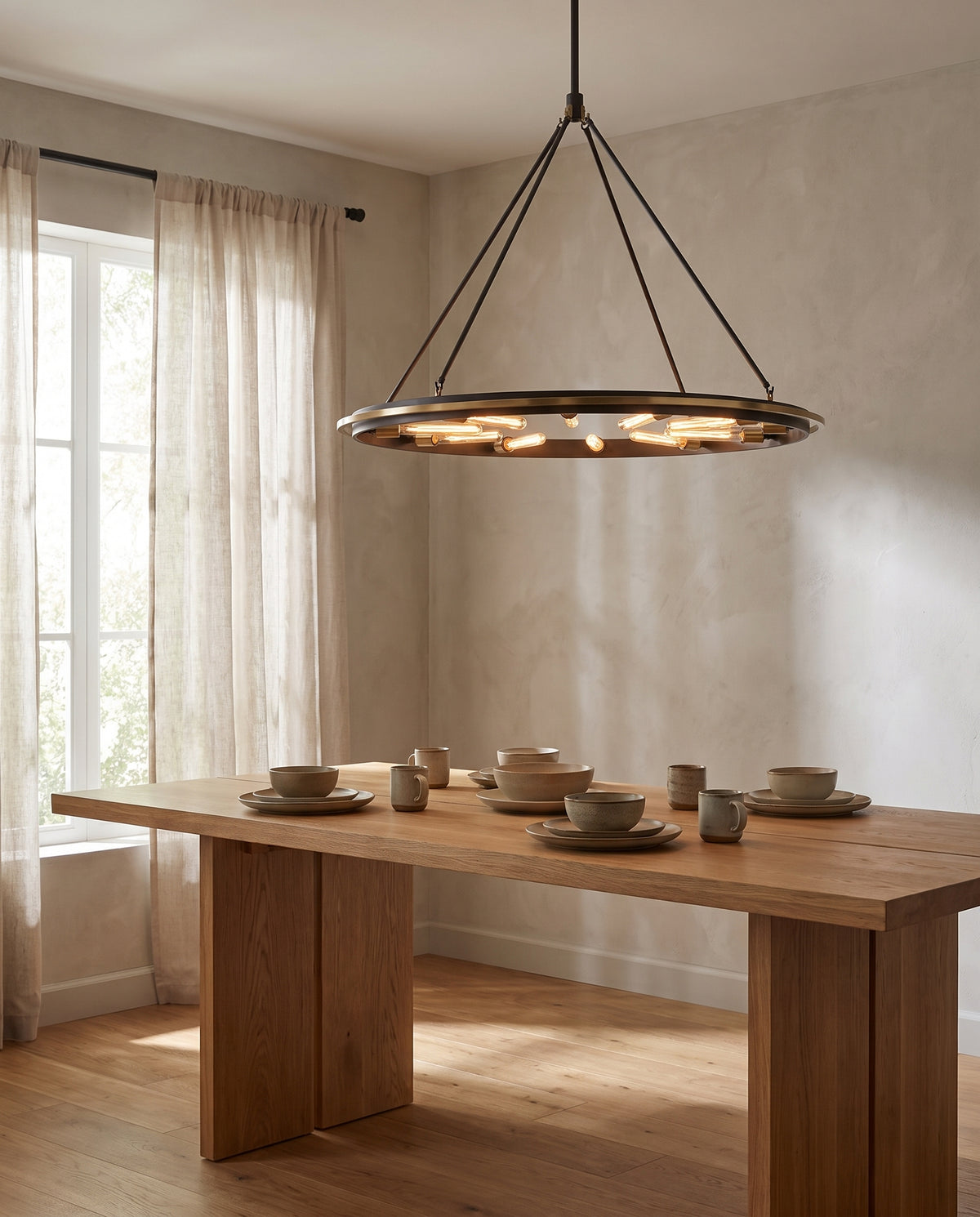 Suspension en acier laiton vieilli et bronze ancien 114x86cm Chambers - Hudson Valley Lighting en situation