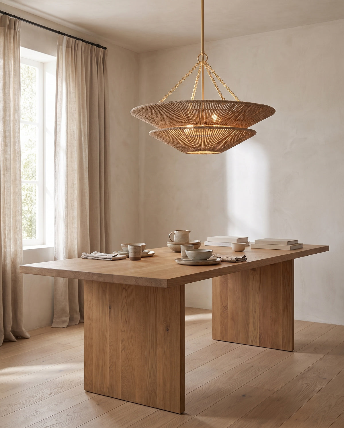 Suspension en textile feuille d'or 76x51cm Tropea - Corbett Lighting en situation